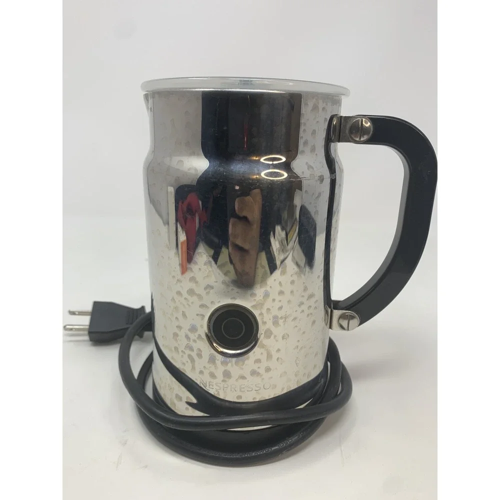 Nespresso Stainless Steel Silver Milk Frother with Black Handle